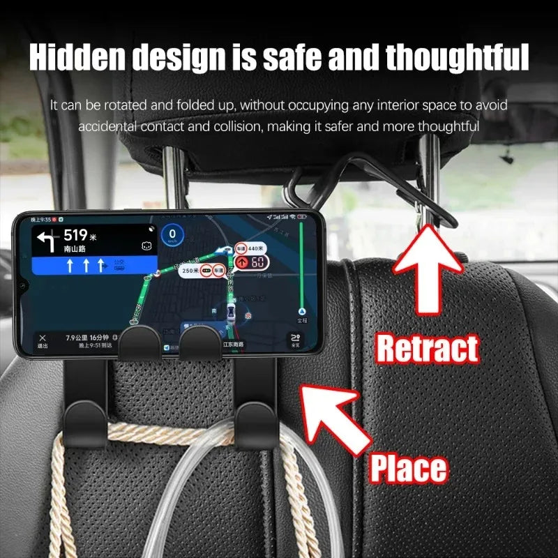 1pcs Multifunctional Car Seat Back Hook Double Head Phone Hanger Headrest Hanging Bag Storage Hanger Car Interior Accessories