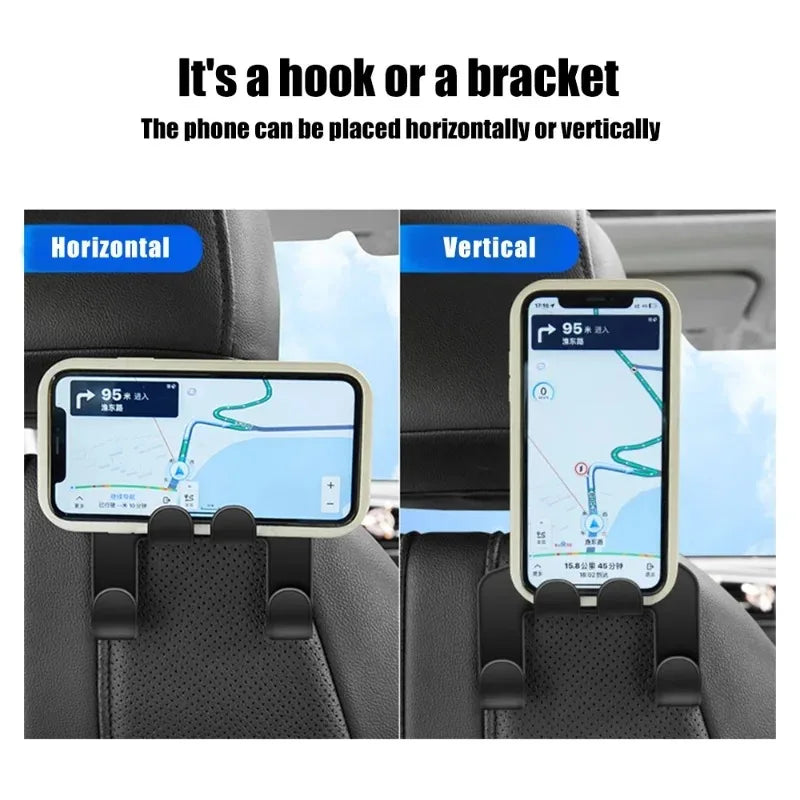 1pcs Multifunctional Car Seat Back Hook Double Head Phone Hanger Headrest Hanging Bag Storage Hanger Car Interior Accessories